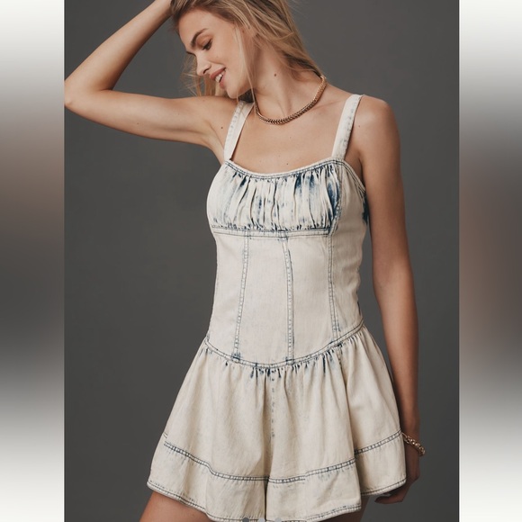 Pilcro Square-Neck Drop-Waist Romper